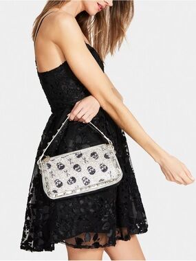 Betsey Johnson Silver Sequin Skull Mini Shoulder Bag